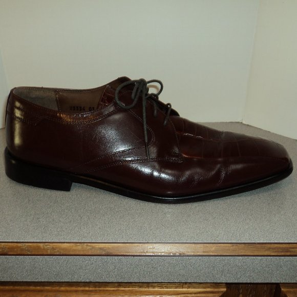 Stacy Adams Men's 12M Shoes Brown Leather Lace Up Dress Croc Oxford Square Toe - Picture 5 of 14